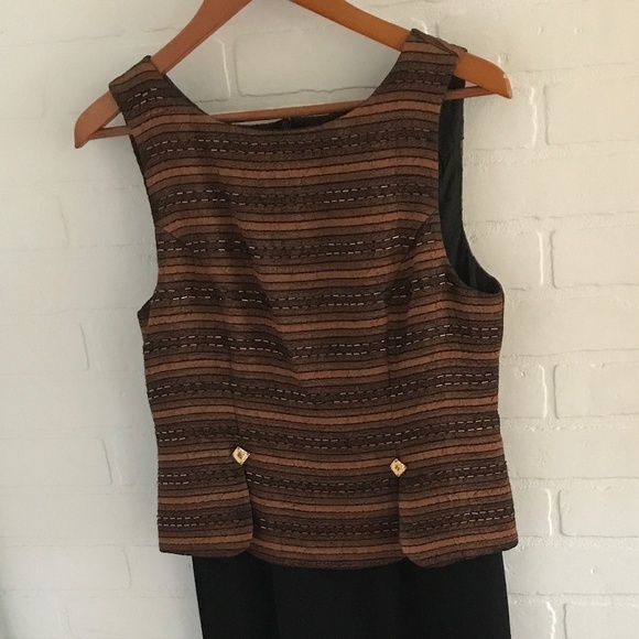 Vintage Joseph Ribkoff Maxi dress Gown Formal Black/Bronze Metallic 8 - Picture 3 of 15